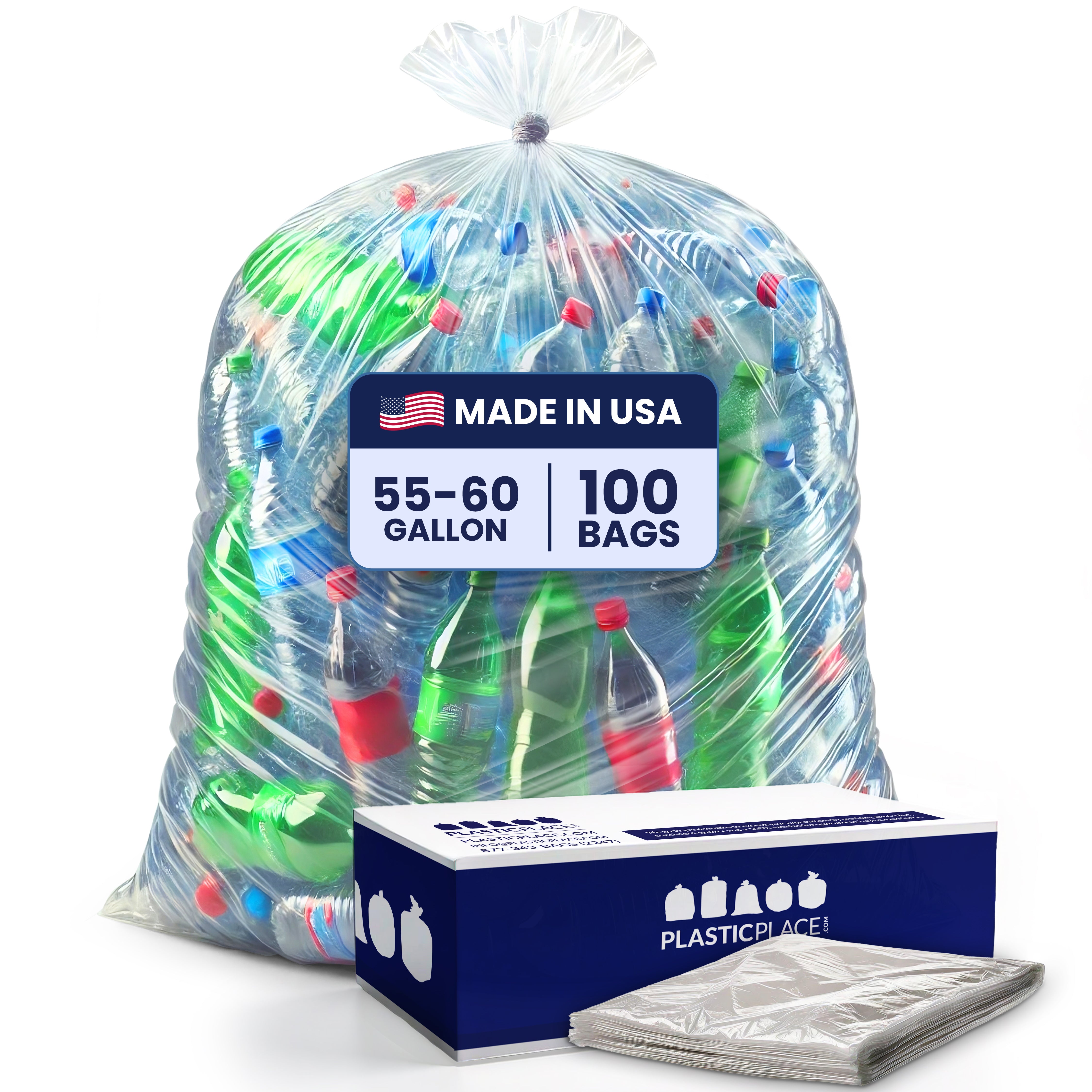 55-60 Gallon Trash Bags - Clear, 100 Bags - 1.5 Mil 55-60 Gallon Trash Bags - Clear, 100 Bags - 1.5 Mil