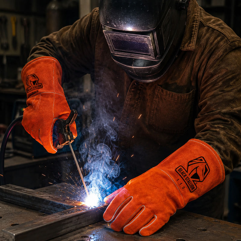 Black Stallion 110 Select Shoulder Split Cowhide Stick Welding Gloves, Orange, view 4 of 4