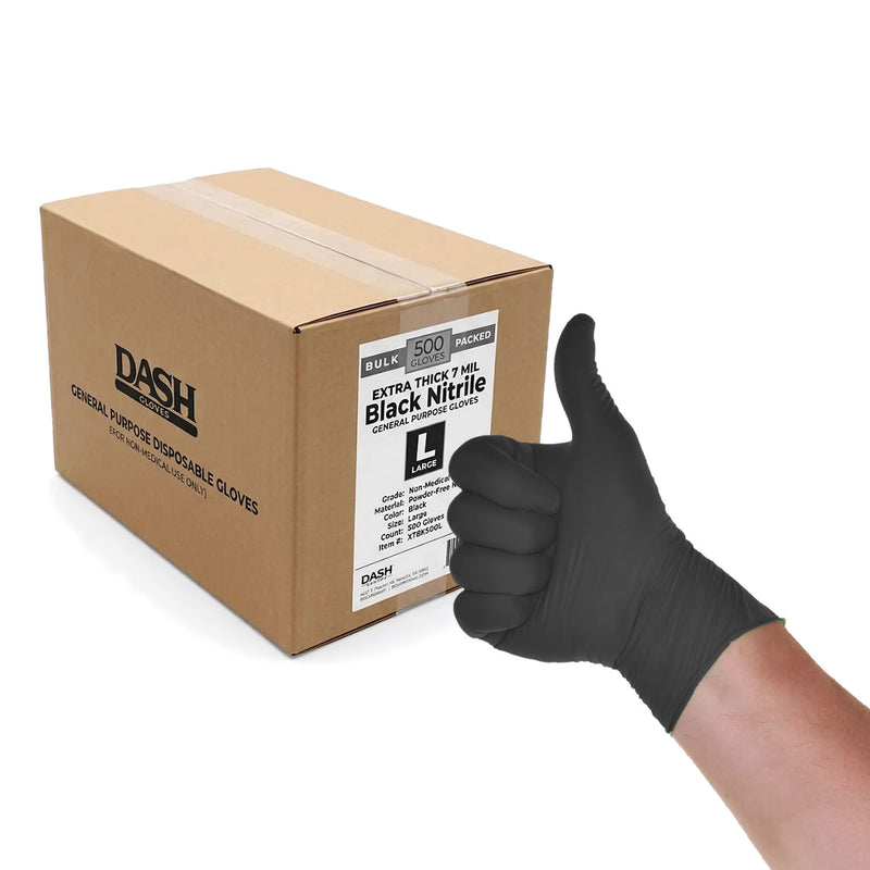Box of 500 - DASH Extra Thick 7mil, Heavy Duty Black Nitrile XTBK500 Gloves, view 4 of 9