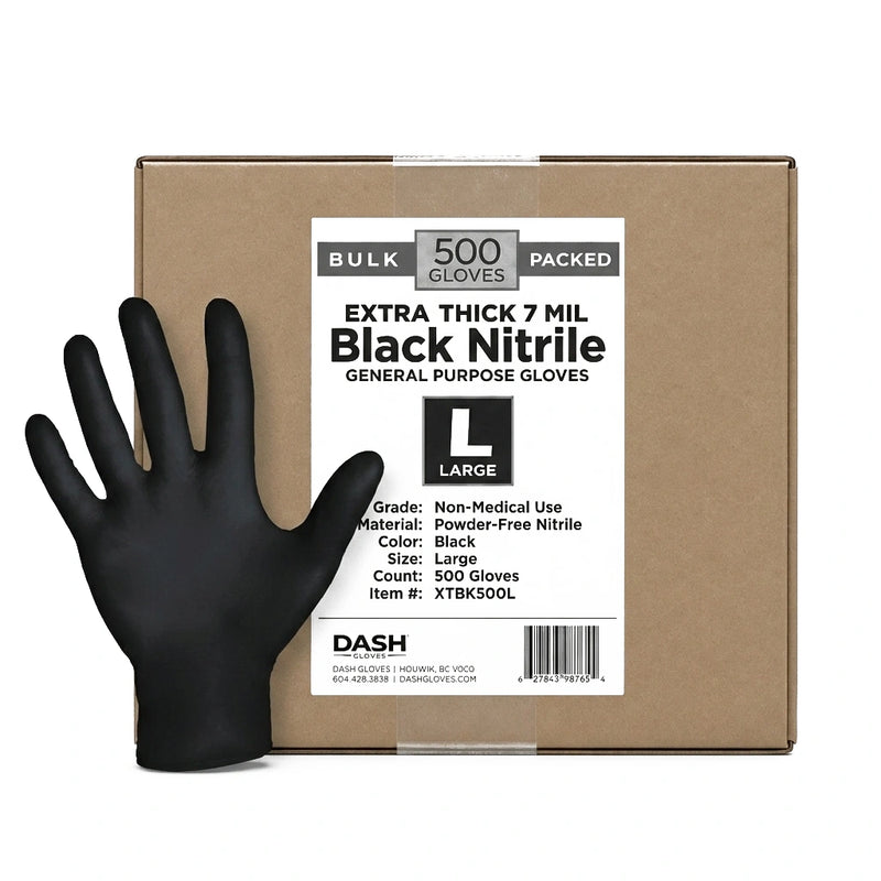 Box of 500 - DASH Extra Thick 7mil, Heavy Duty Black Nitrile XTBK500 Gloves, view 1 of 9