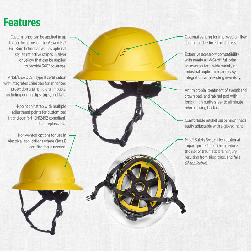 MSA V-Gard H2 Full Brim Type 2 Vented Safety Helmet, view 7 of 16