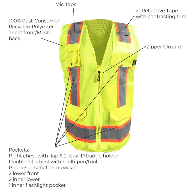 OccuNomix Women's Hi-Vis Type R Class 2 Sustainable Surveyor Safety Vest, LUX-RYSMW, view 4 of 5