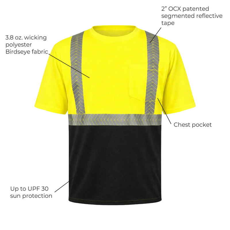 OccuNomix Type R Class 2 Hi-Vis Segmented Tape Black Bottom Short Sleeve T-Shirt, LUX-TSSP2BK, view 3 of 4