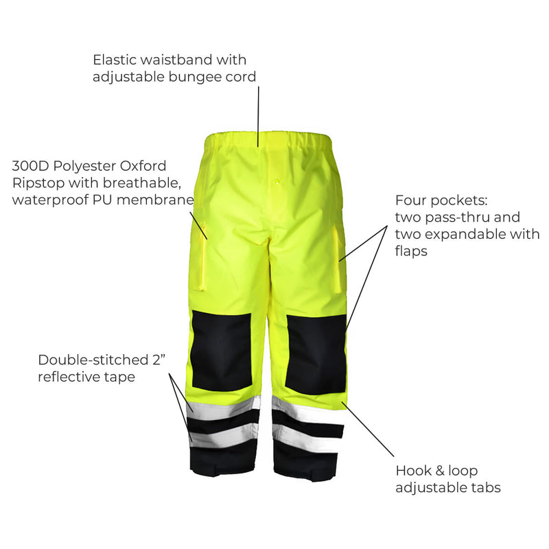 Occunomix Hi-Vis Class E Black Bottom Breathable Rain Pant, SP-RSPBK, view 3 of 4