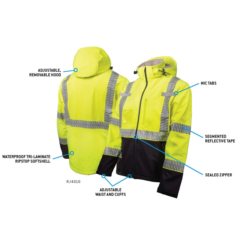 Pyramex RJ40 Type R Class 3 Hi-Vis Waterproof Fleece Lined Softshell Jacket, view 2 of 3