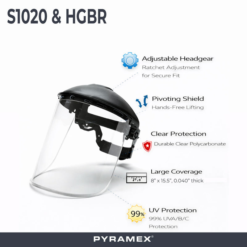 Pyramex Ridgeline Ratchet Headgear with Clear Polycarbonate Face Shield Combo - S1020 & HGBR, view 4 of 5