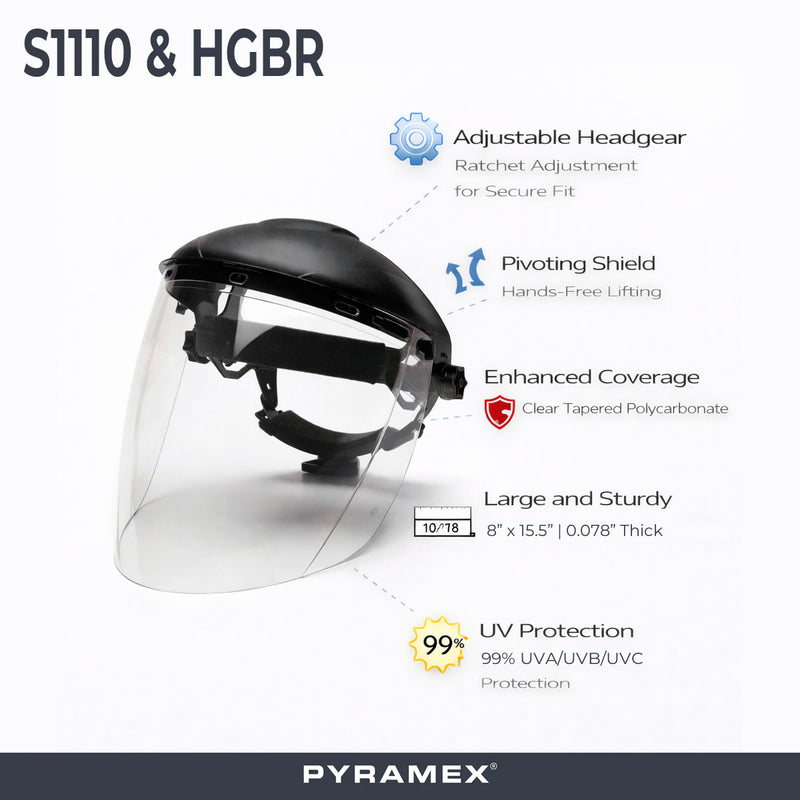Pyramex Ridgeline Ratchet Headgear with Clear Tapered Polycarbonate Face Shield Combo - S1110 & HGBR, view 5 of 5