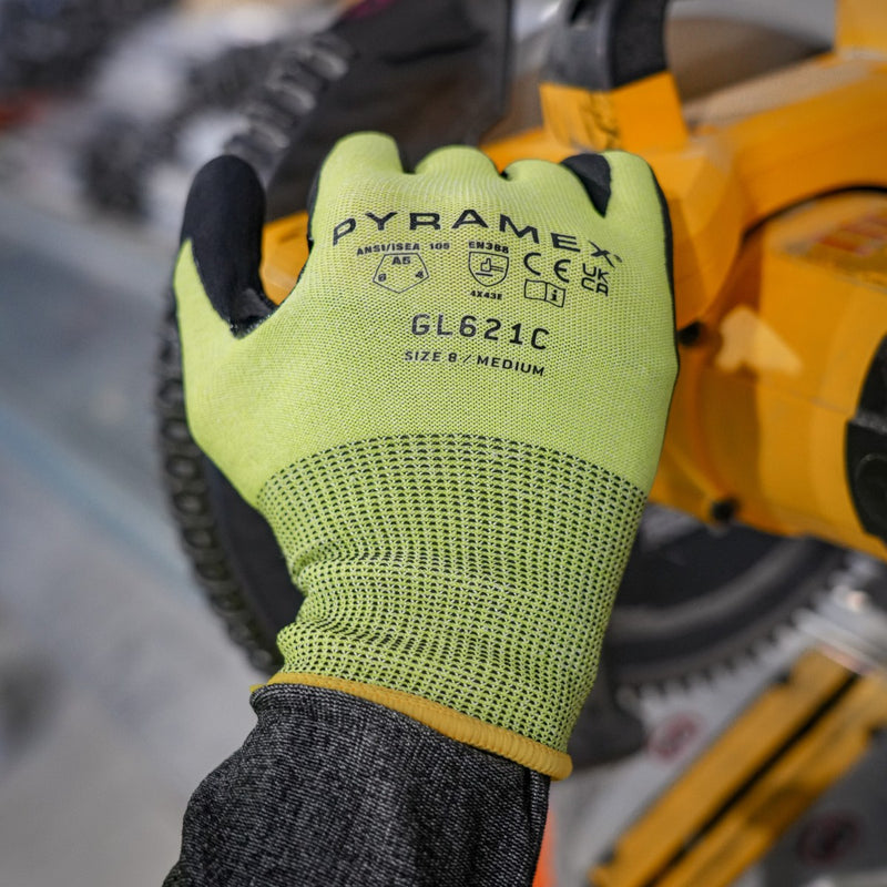 Pyramex GL621C A5 Cut Micro-Foam Nitrile Dipped Gloves, Hi-Vis Lime/Black, view 2 of 3