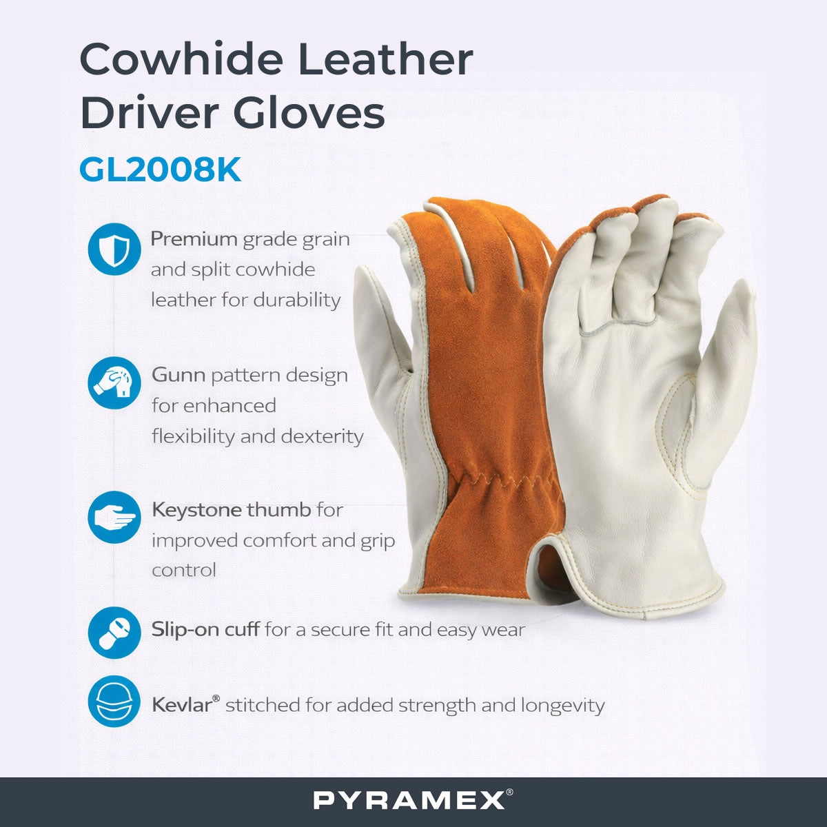 Pyramex Safety GL2008K Cowhide Leather Driver Gloves, Natural Pyramex Safety GL2008K Cowhide Leather Driver Gloves, Natural