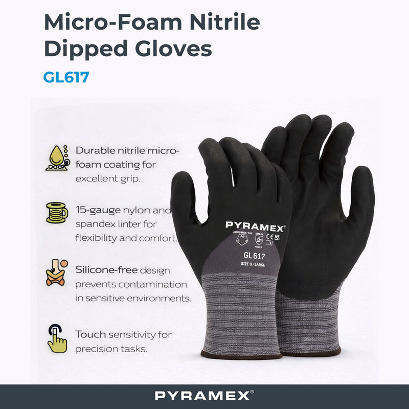 Pyramex GL617 Micro-Foam Nitrile Dipped Gloves, Gray/Black, view 2 of 3