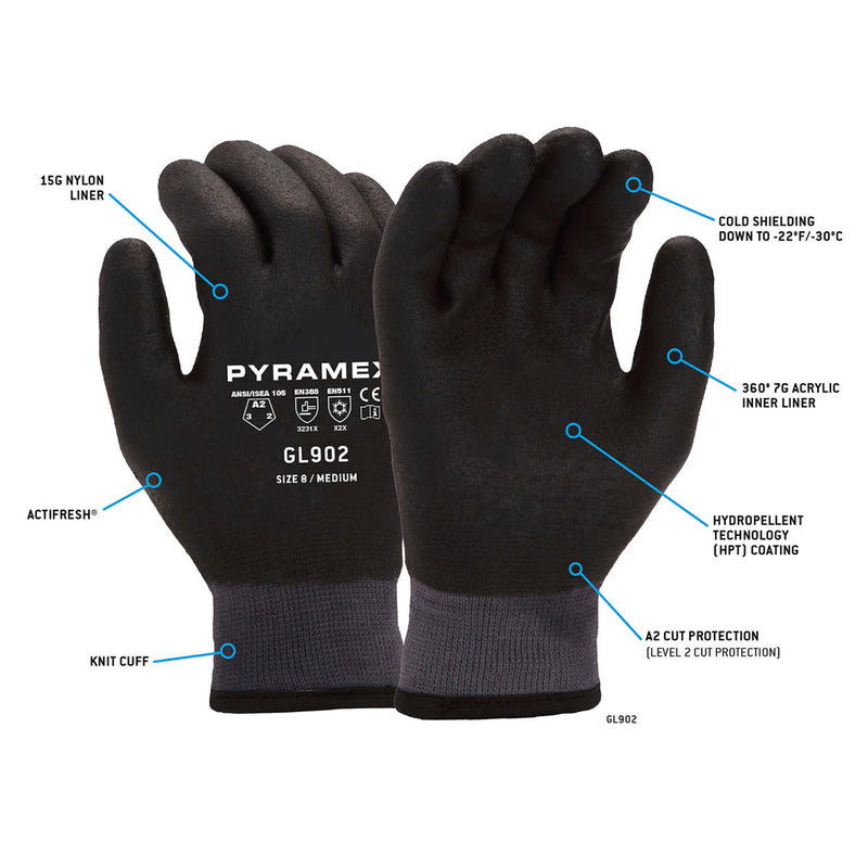 Pyramex Safety GL902 Insulated A2 Cut HPT Dipped Gloves, Black, view 2 of 3