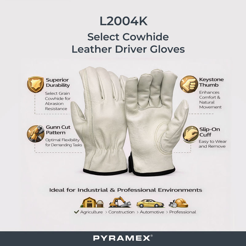Pyramex GL2004K Select Cowhide Leather Driver Gloves, Natural, view 2 of 3