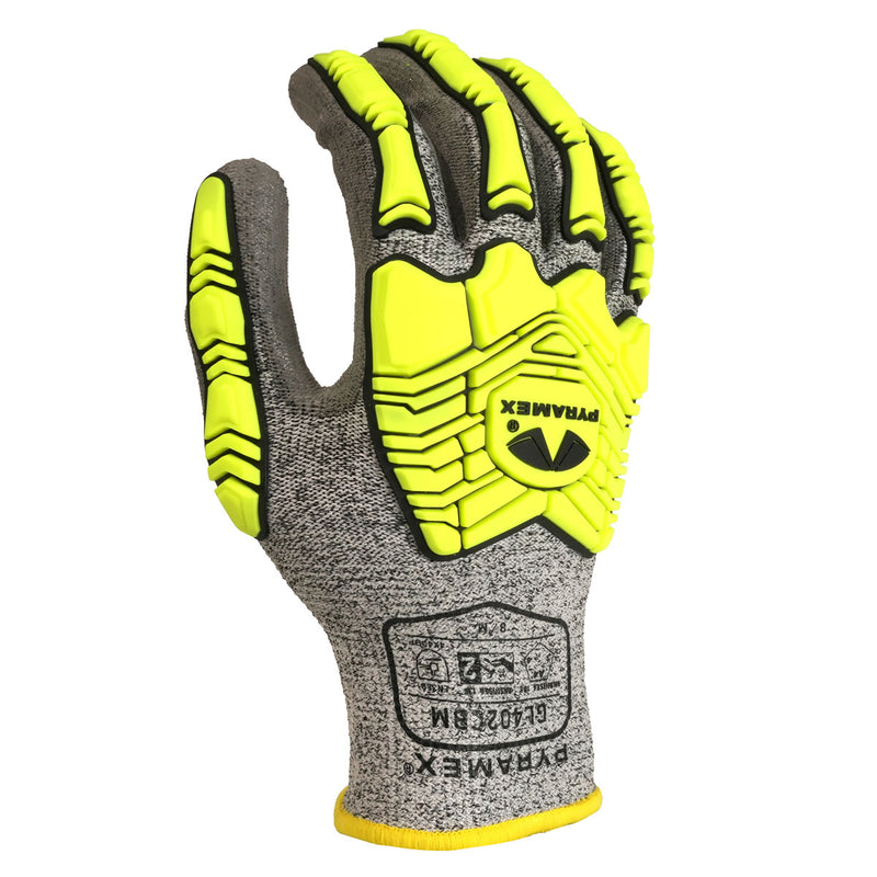Pyramex GL402CB A4 Cut Polyurethane Dipped Level 1 Impact Gloves, Grey/Hi-Vis Lime, view 3 of 6