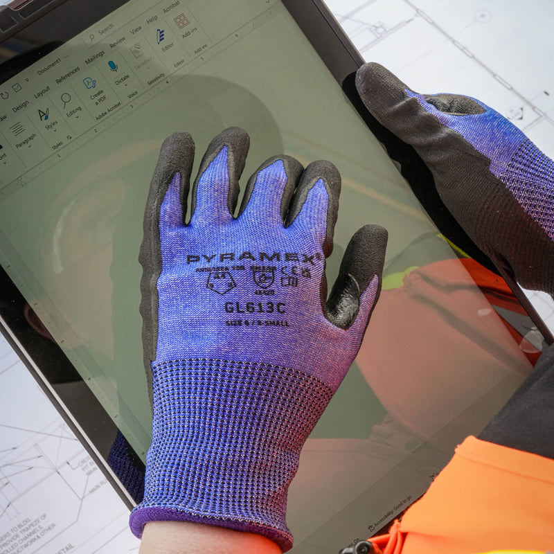 Pyramex Safety GL613C Touchscreen A4 Cut Micro-Foam Nitrile Dipped Gloves, Blue, view 6 of 8
