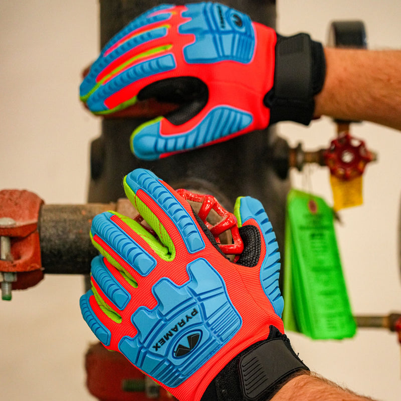 Pyramex GL804C Hi-Vis Insulated Corded Cotton A2 Cut Level 1 Impact Gloves, Blue/Green/Orange, view 3 of 3