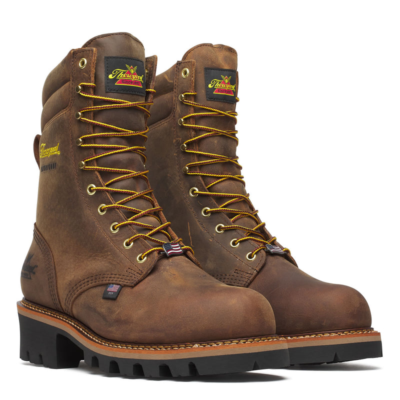 Thorogood Men's Logger Series 9" Waterproof Steel Toe Boots, 804-3555, Brown Stud Horse
