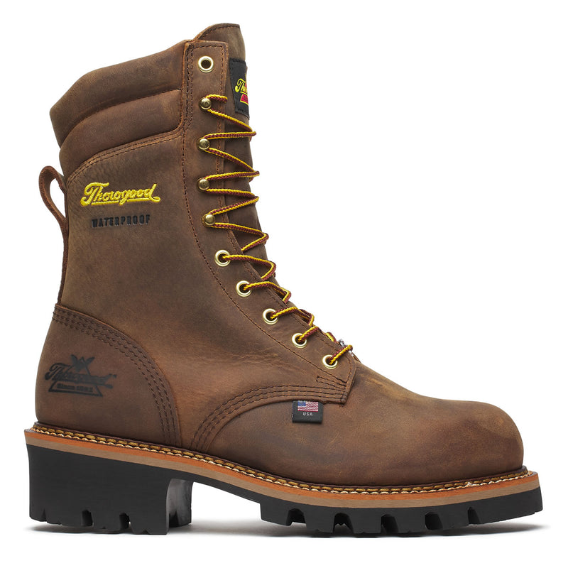 Thorogood Men's Logger Series 9" Waterproof Steel Toe Boots, 804-3555, Brown Stud Horse, view 2 of 11