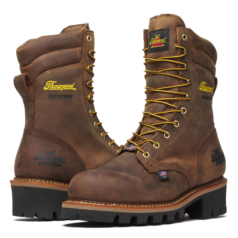 Thorogood Men's Logger Series 9" Waterproof Steel Toe Boots, 804-3555, Brown Stud Horse, view 3 of 11