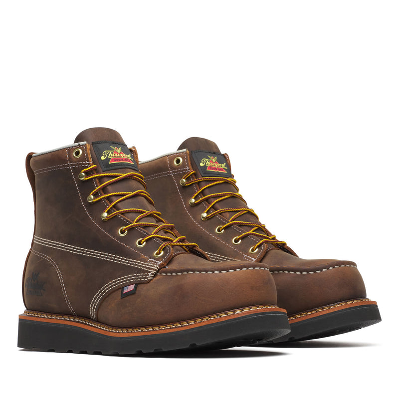 Thorogood Men's American Heritage 6" Moc Toe Black MAXWear Wedge™ Safety Toe Boots, 804-4135, Crazy Horse