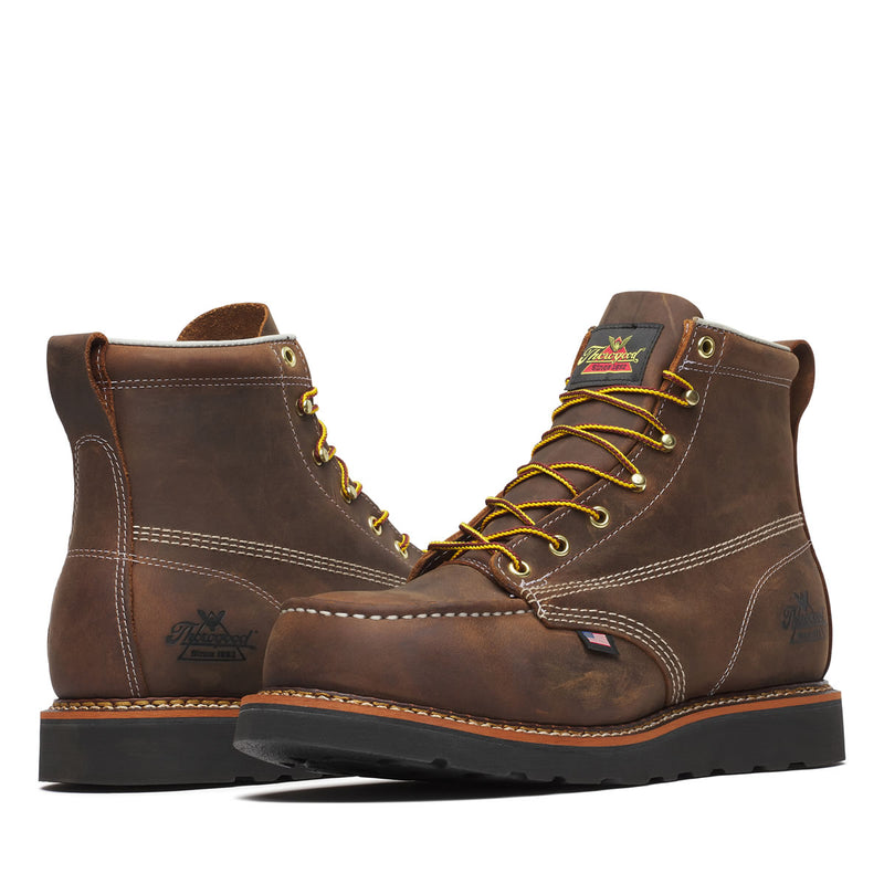 Thorogood Men's American Heritage 6" Moc Toe Black MAXWear Wedge™ Safety Toe Boots, 804-4135, Crazy Horse, view 3 of 7