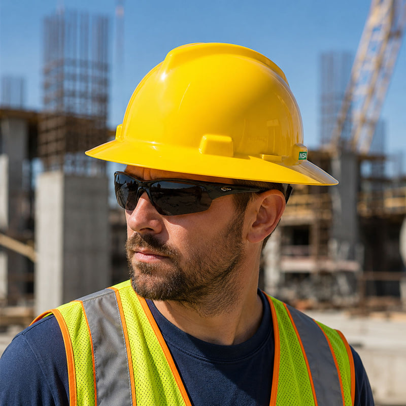MSA V-Gard Full Brim Hard Hat with Fas-Trac III Suspension, view 3 of 17