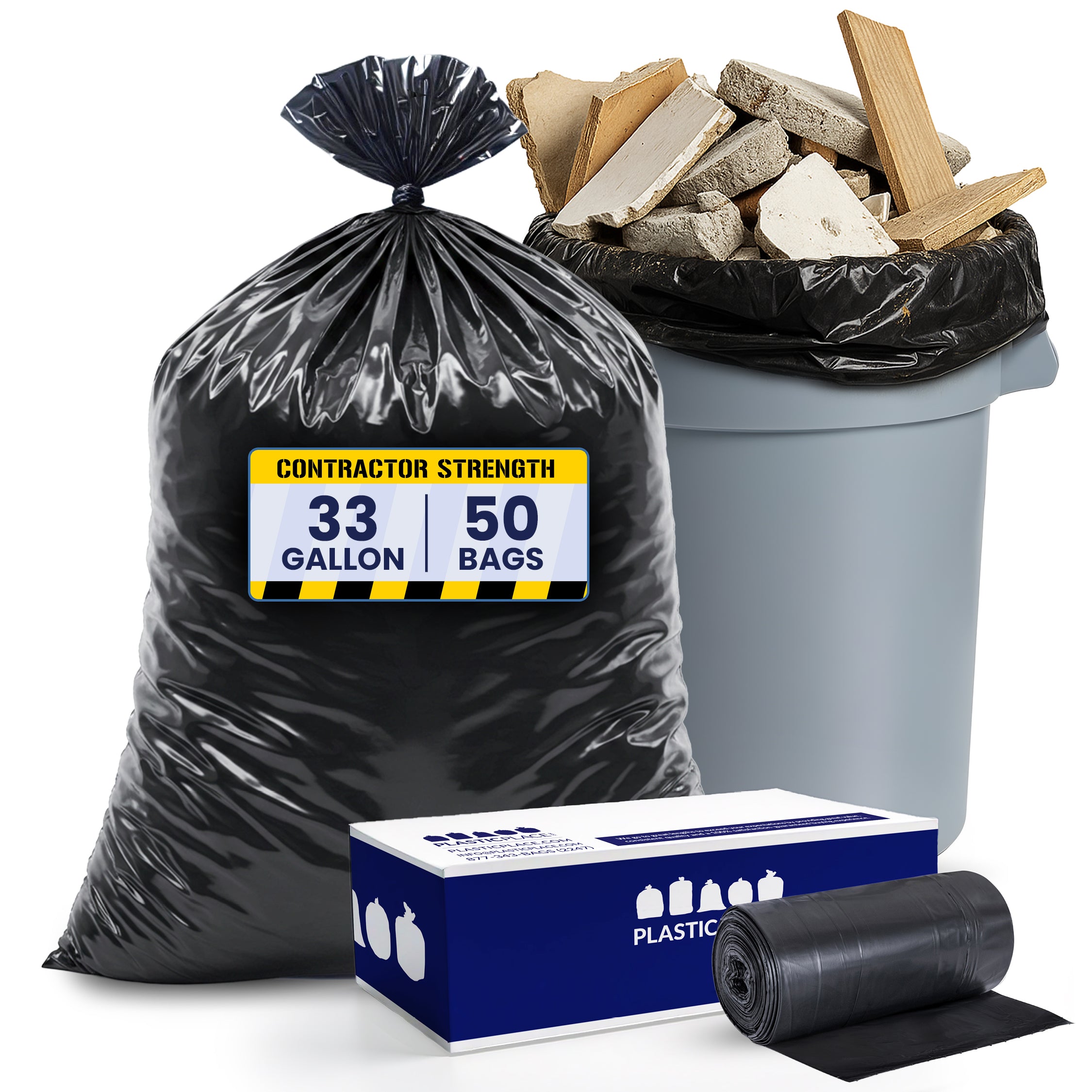32-33 Gallon Contractor Trash Bags - Black, 50 Bags - 3 Mil 32-33 Gallon Contractor Trash Bags - Black, 50 Bags - 3 Mil