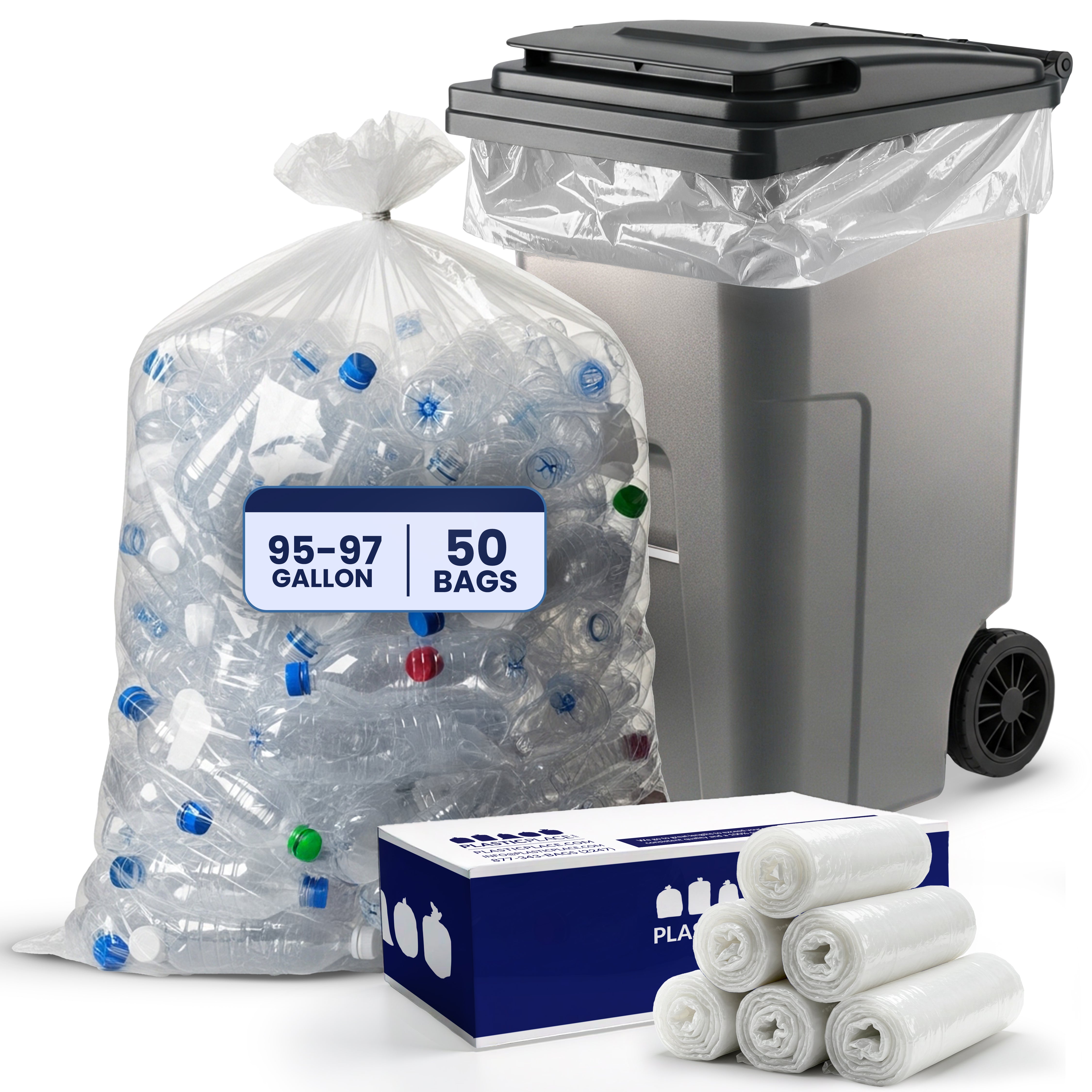 95-96 Gallon Trash Bags - Clear, 50 Bags (10 Rolls of 5) - 1.5 Mil 95-96 Gallon Trash Bags - Clear, 50 Bags (10 Rolls of 5) - 1.5 Mil