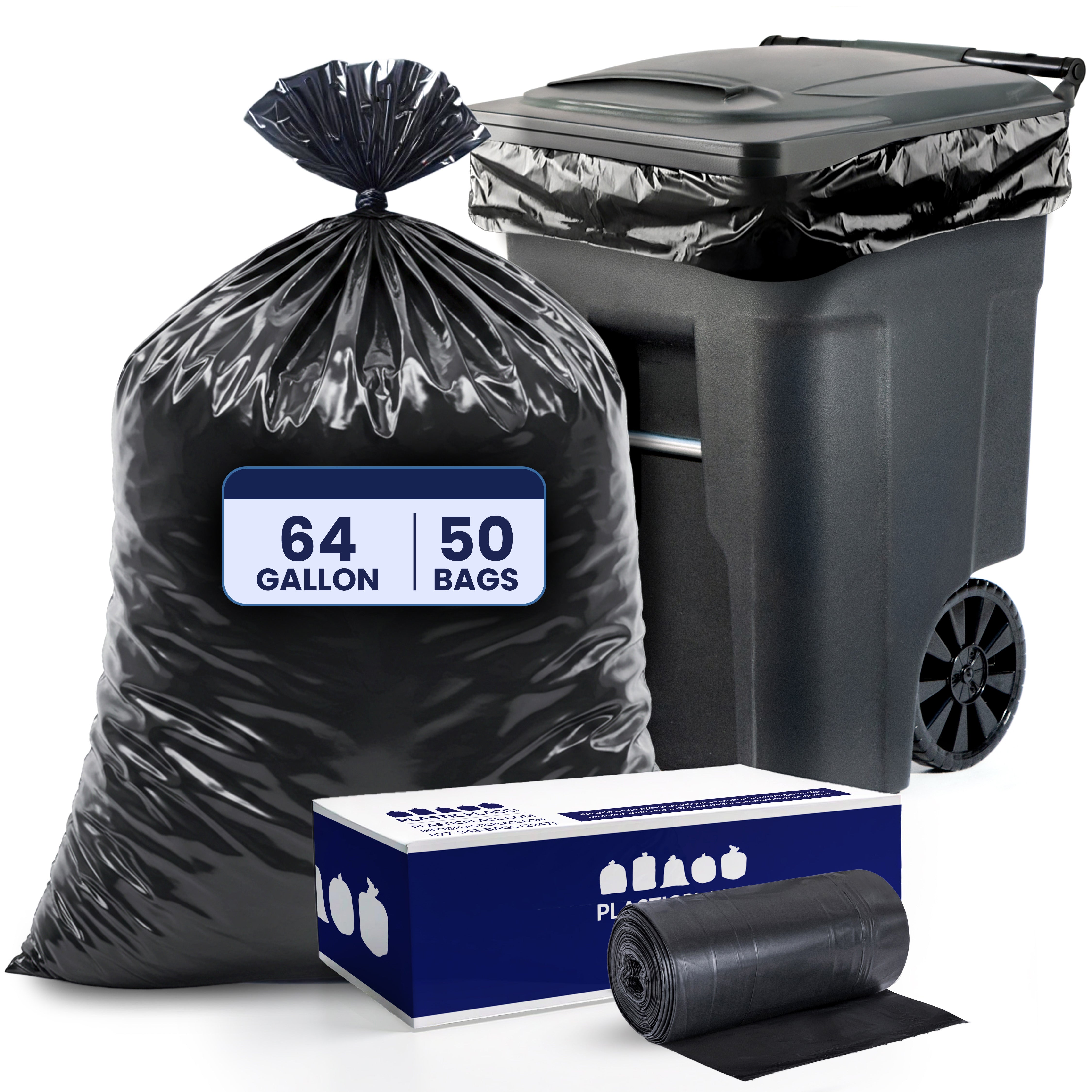 64-Gallon Toter Compatible Strong Trash Bags on Rolls - Black, 50 Bags - 2 Mil 64-Gallon Toter Compatible Strong Trash Bags on Rolls - Black, 50 Bags - 2 Mil