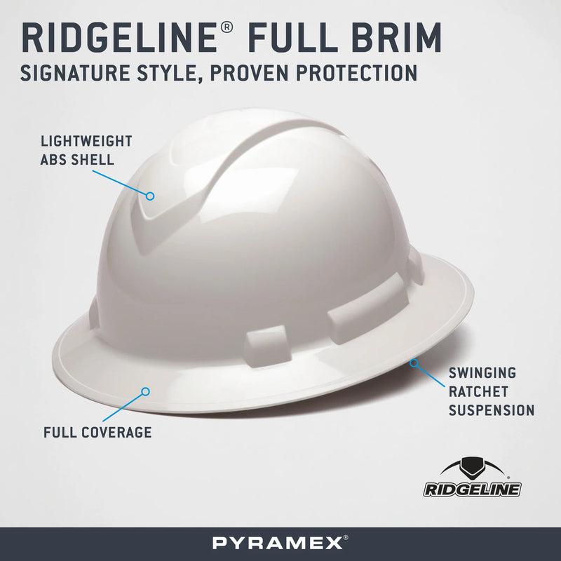 Pyramex Ridgeline Full Brim Hard Hat 4-Point Ratchet Suspension, view 2 of 27