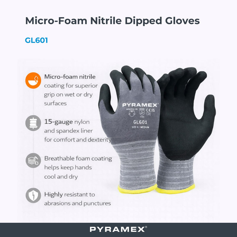 Pyramex GL601 Micro-Foam Nitrile Dipped Gloves, Gray, view 2 of 3