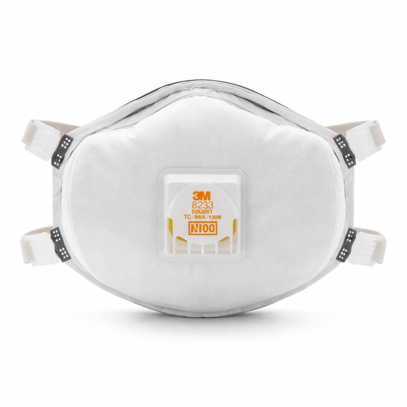 3M 8233 N100 Industrial Respirator with Valve, USA Made, White, view 1 of 3