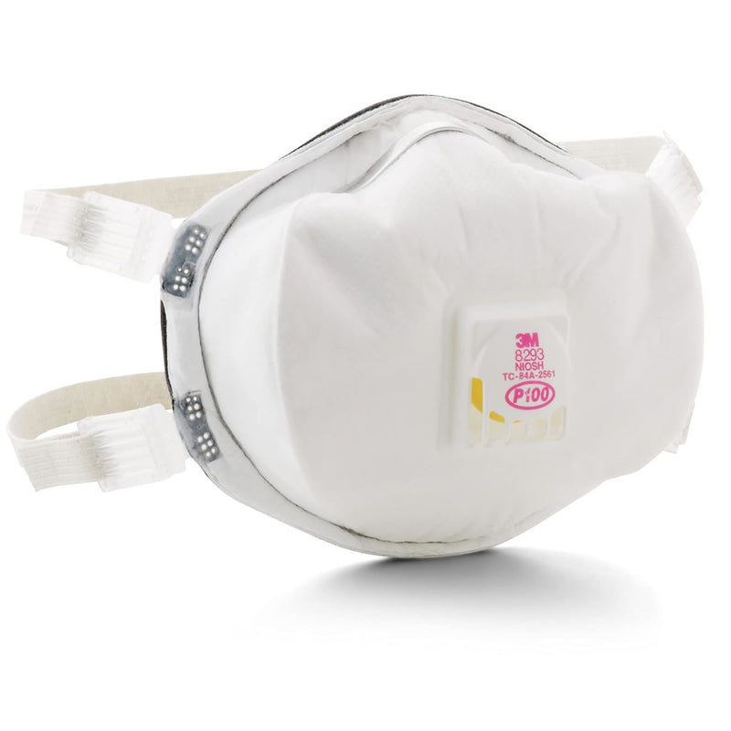 3M 8293 P100 Industrial Respirator with Valve, USA Made, White, view 1 of 8