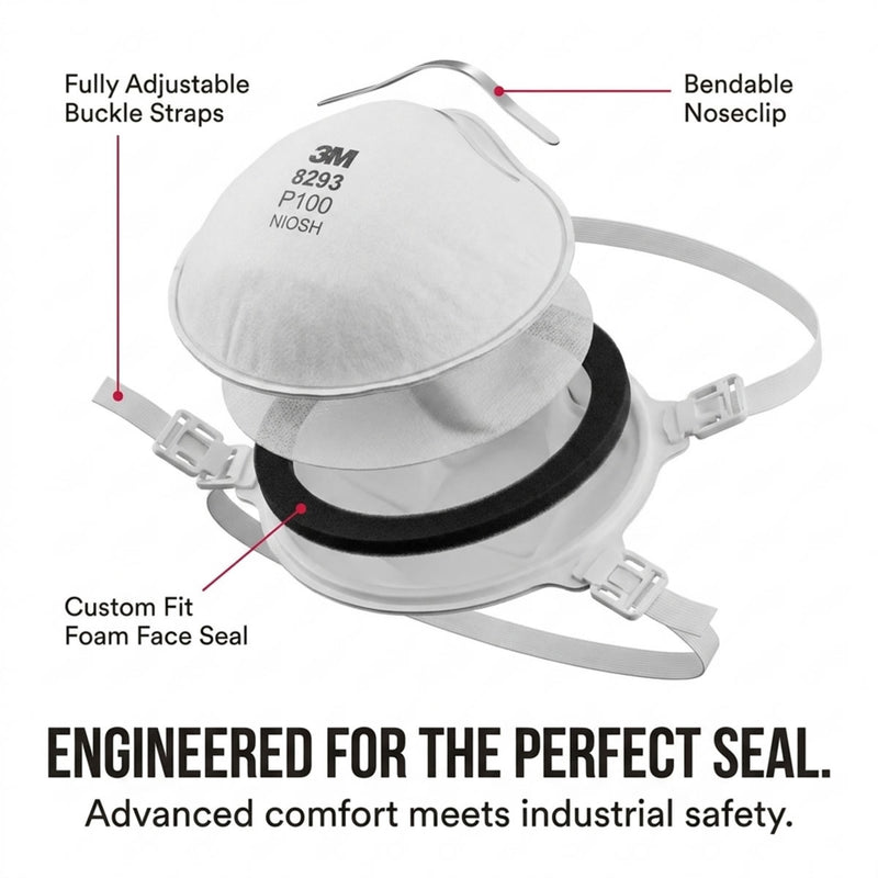 3M 8293 P100 Industrial Respirator with Valve, USA Made, White, view 5 of 8