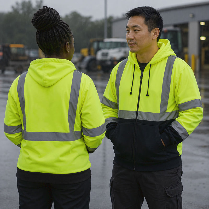 Pyramex RSZH32 Type R Class 3 Hi-Vis Lime Zip Black Bottom Hooded Sweatshirt, view 4 of 4