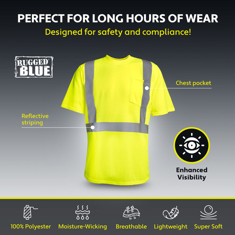 Bundle: 6-Pack Rugged Blue Class 2 Hi-Vis Short Sleeve T-Shirt, view 7 of 9