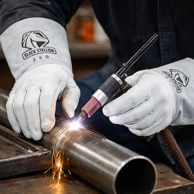 Black Stallion 25G Pearl White Grain Goatskin TIG Welding Gloves, White, view 2 of 3