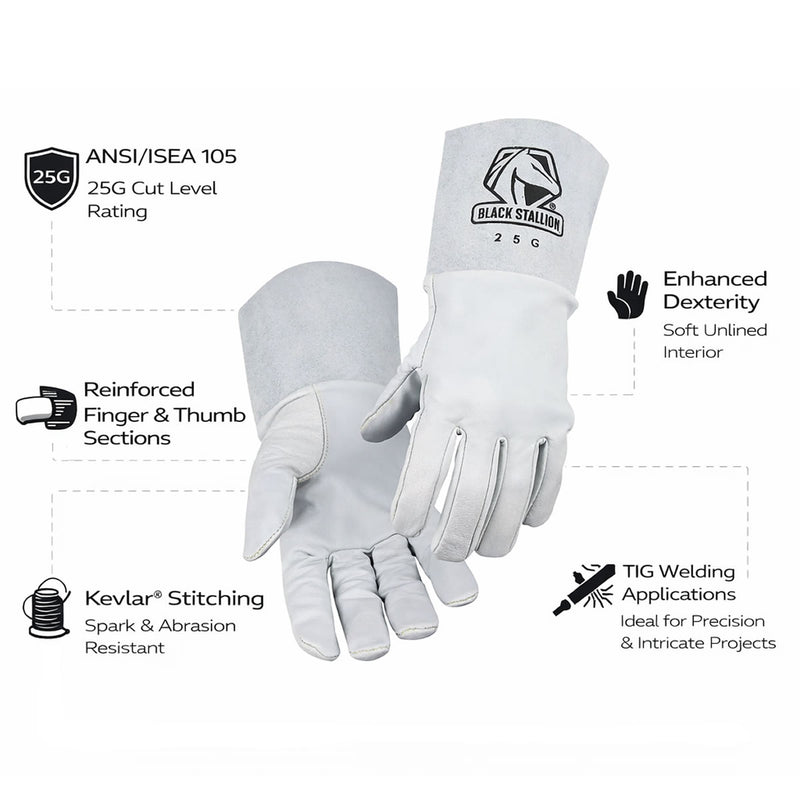 Black Stallion 25G Pearl White Grain Goatskin TIG Welding Gloves, White, view 3 of 3