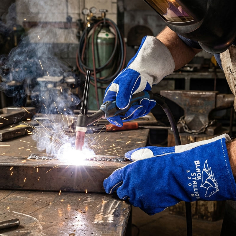 Black Stallion 320 Cowhide Stick Welding Gloves with CushionCore Liner, Blue, view 6 of 7