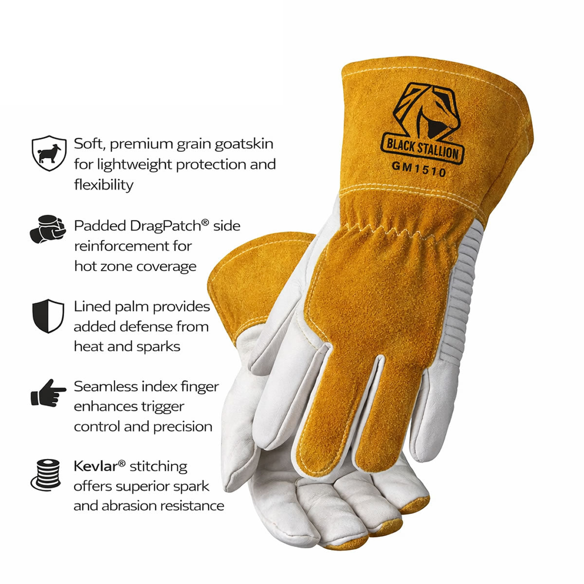 Black Stallion GM1510 Premium Goatskin MIG Welding Gloves , Natural/White Black Stallion GM1510 Premium Goatskin MIG Welding Gloves , Natural/White