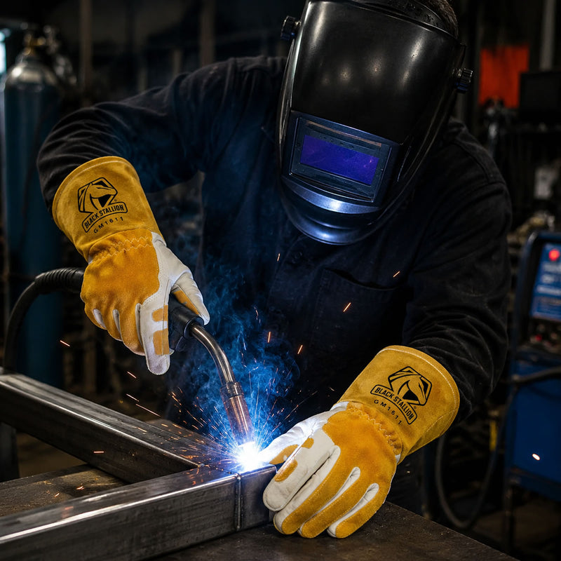 Black Stallion MIG Welding Gloves w/Reinforced Palm, GM1611-WT, Natural/White, view 6 of 6