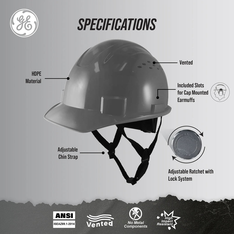 General Electric Vented Cap Style Hard Hat 4-Point Ratchet Suspension - GH326, view 4 of 13