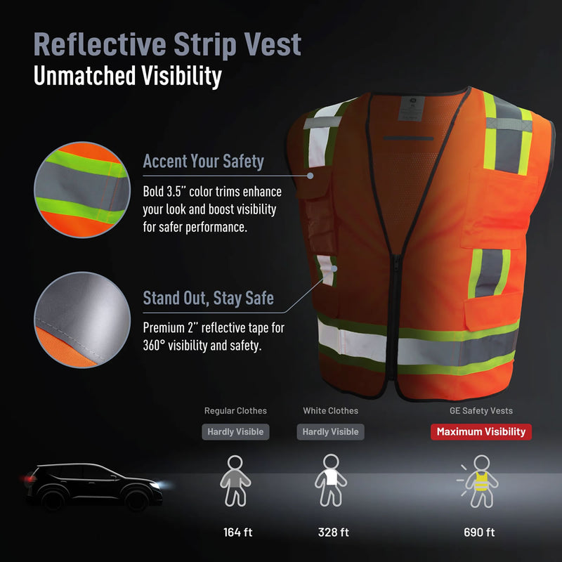 General Electric Type R Class 2 Hi-Vis Safety Vest with Contrasting Trim, GV082, view 8 of 8