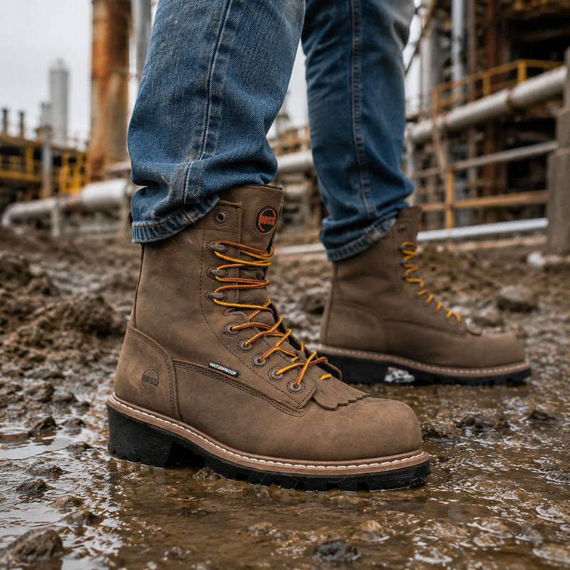 Hoss Men's Cross Cut 8" Loggers Waterproof EH Composite Toe Boots, 80715, Brown, view 8 of 8
