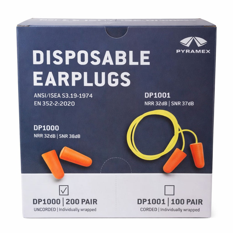 Pyramex DP1000 NRR 32dB Disposable Uncorded Earplugs, DP1000, 200 Pair, Orange, view 2 of 2