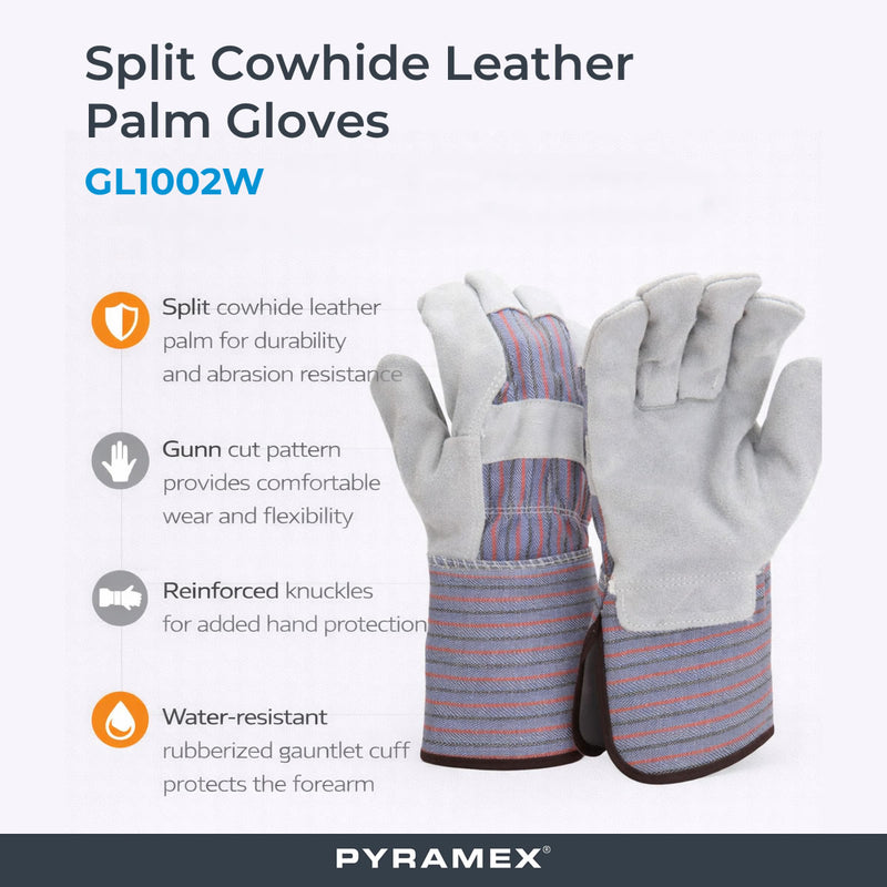 Pyramex Safety GL1002W Split Cowhide Leather Palm Gloves, Gray, view 3 of 3