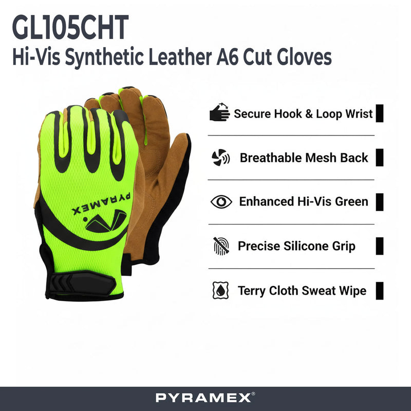 Pyramex GL104HT A1 Cut Resistant Work Gloves, Hi-Vis Green/Black, view 5 of 7