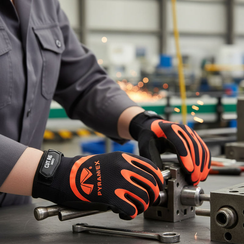 Pyramex GL105CHT Synthetic Leather A6 Cut Gloves, Hi-Vis Orange/Black, view 3 of 3