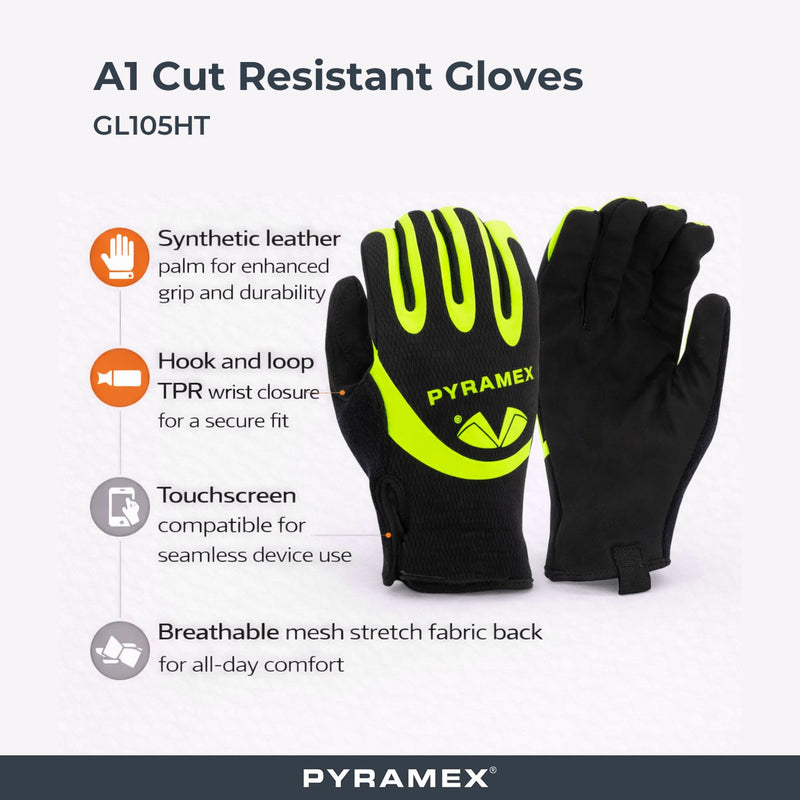 Pyramex GL105HT A1 Cut Resistant High Vis Work Gloves, High-Vis Yellow/Black, view 2 of 3