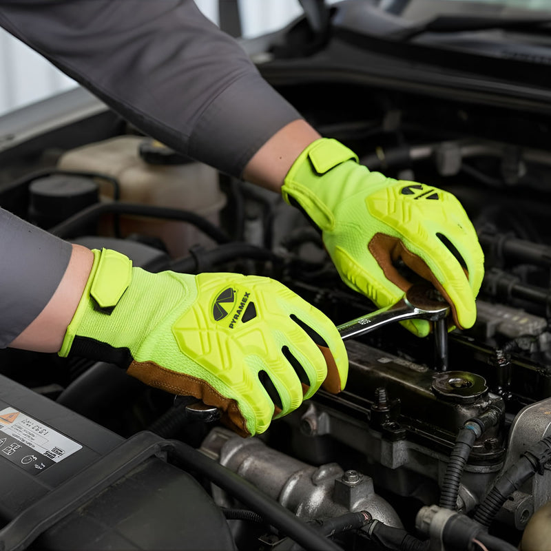 Pyramex GL202HT Synthetic Leather Palm Level 1 Impact Gloves, Hi-Vis Green, view 3 of 3