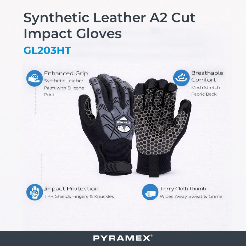 Pyramex GL203HT Synthetic Leather A2 Cut Impact Gloves, Black, view 2 of 3